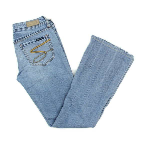 Seven7 Denim - Seven 7 Light Wash Distressed Hem Flare Jeans